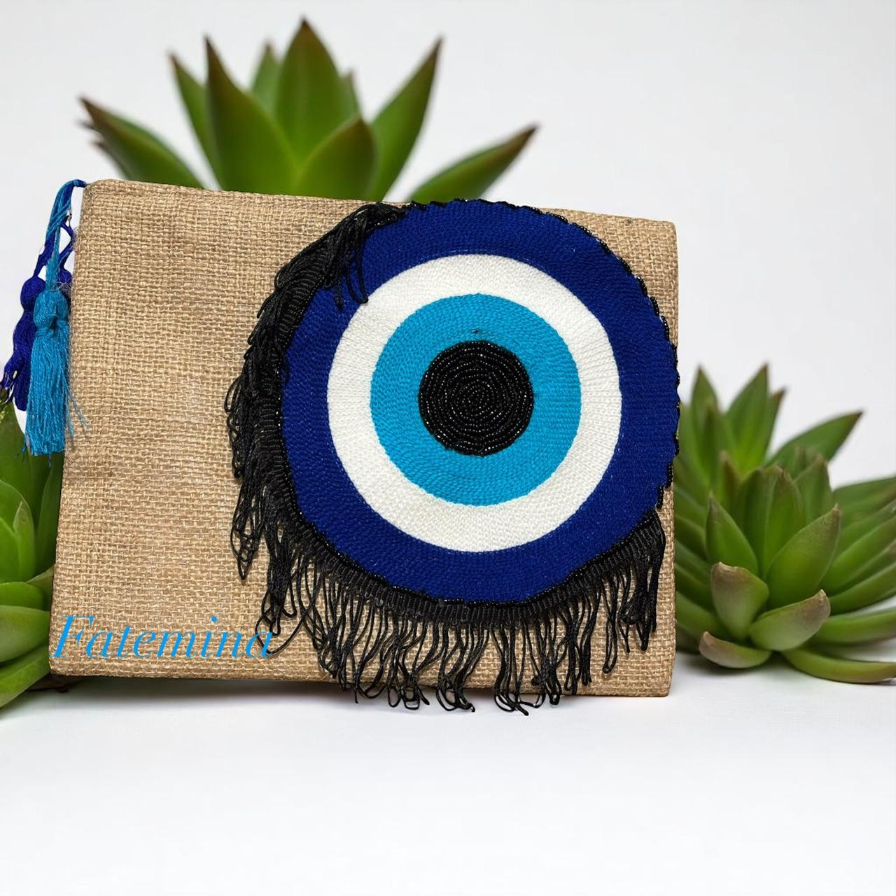 Evil Eye Jute Clutch