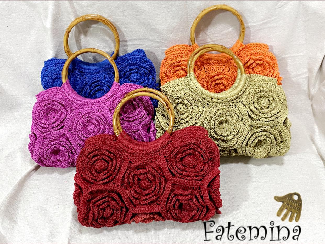 Wooden Handle Floral Bag