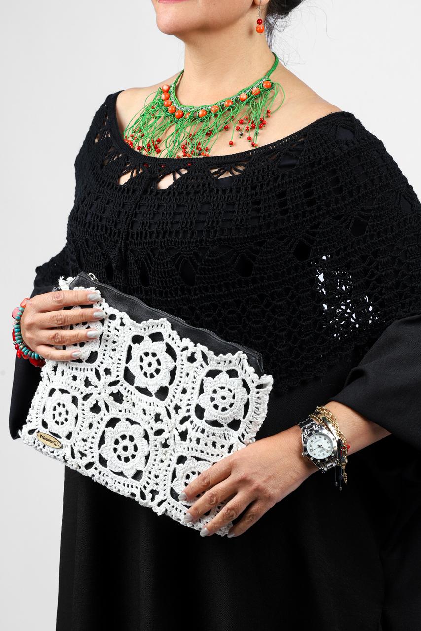 Leather Floral Clutch