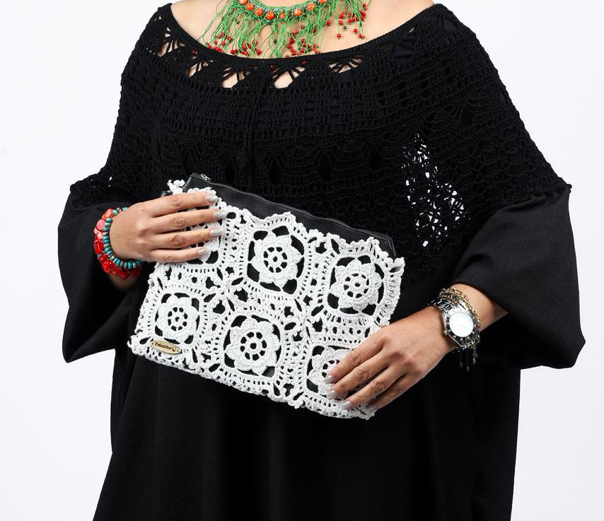 Leather Floral Clutch